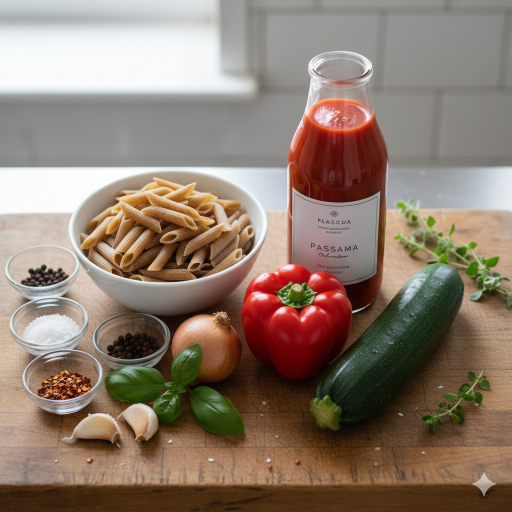 Zutaten Nudeln mit Tomaten-Gemüse Sauce