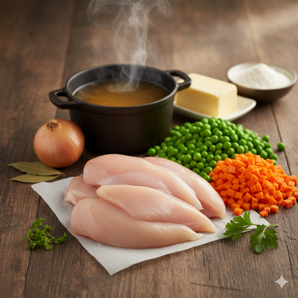 Die Zutaten für das Hühnerfrikassee