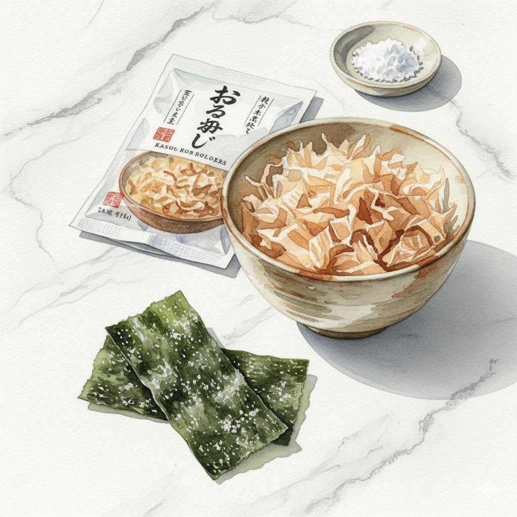 Zutaten für die Dashi Brühe - Kombu Algen und Bonito Flocken.