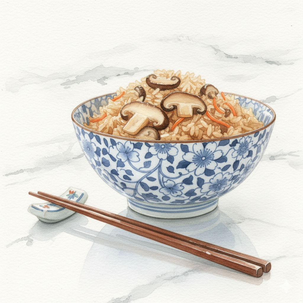 Takikomi Gohan in einer traditionellen Reisschale