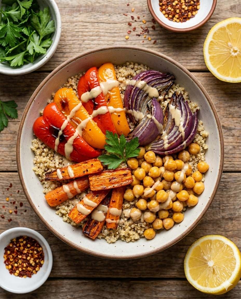 Quinoa Bowl mit Tahini Dressing